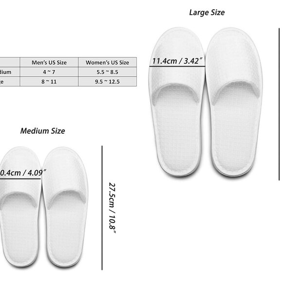 5 Pairs of Waffle Open Toe White Slippers-Two Size Fit Most Men and Women for Sp - Picture 4 of 7